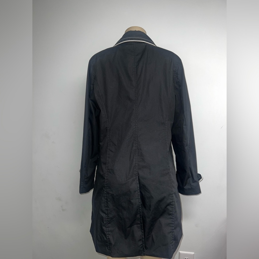 Dennis Basso Black Trench Coat with White Accents - Picture 6 of 8